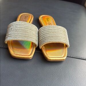 Chase + Chloe Rhinestones Elegant Gold and Silver Women's Slide Sandals